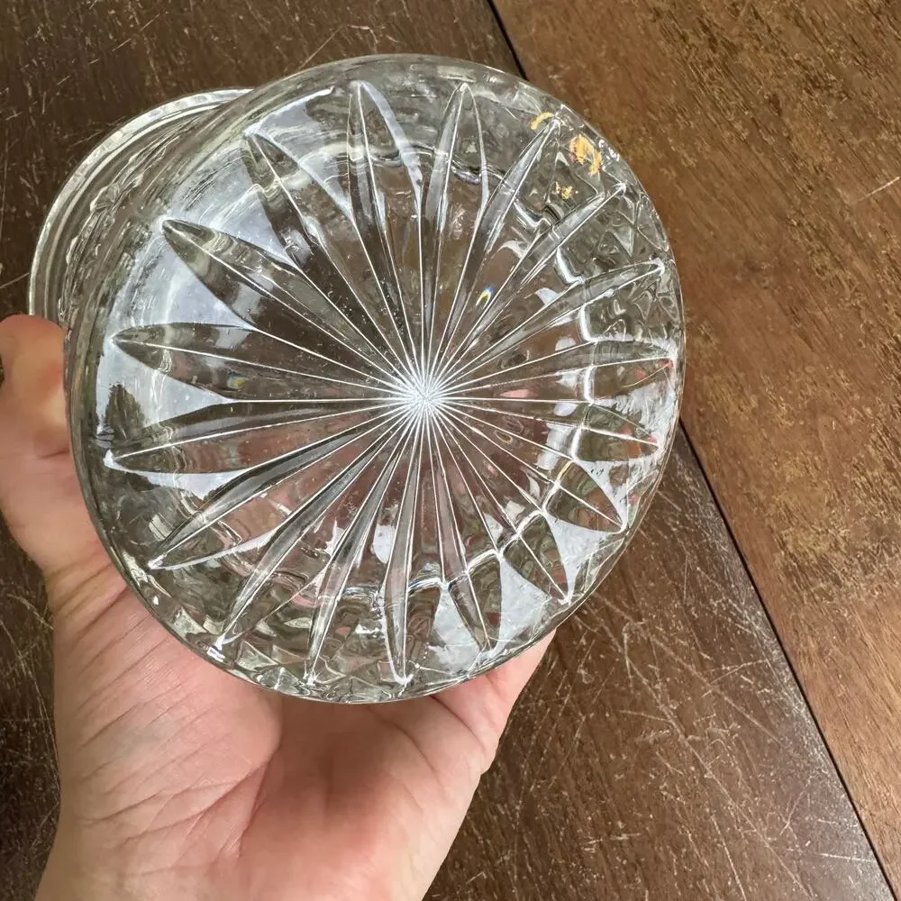 Vintage Cut Crystal Biscuit Jar NO LID Utensil Storage Container